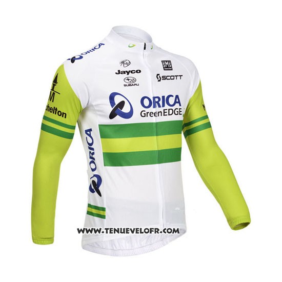 2013 Maillot Ciclismo Orica GreenEDGE Blanc et Vert Manches Longues et Cuissard